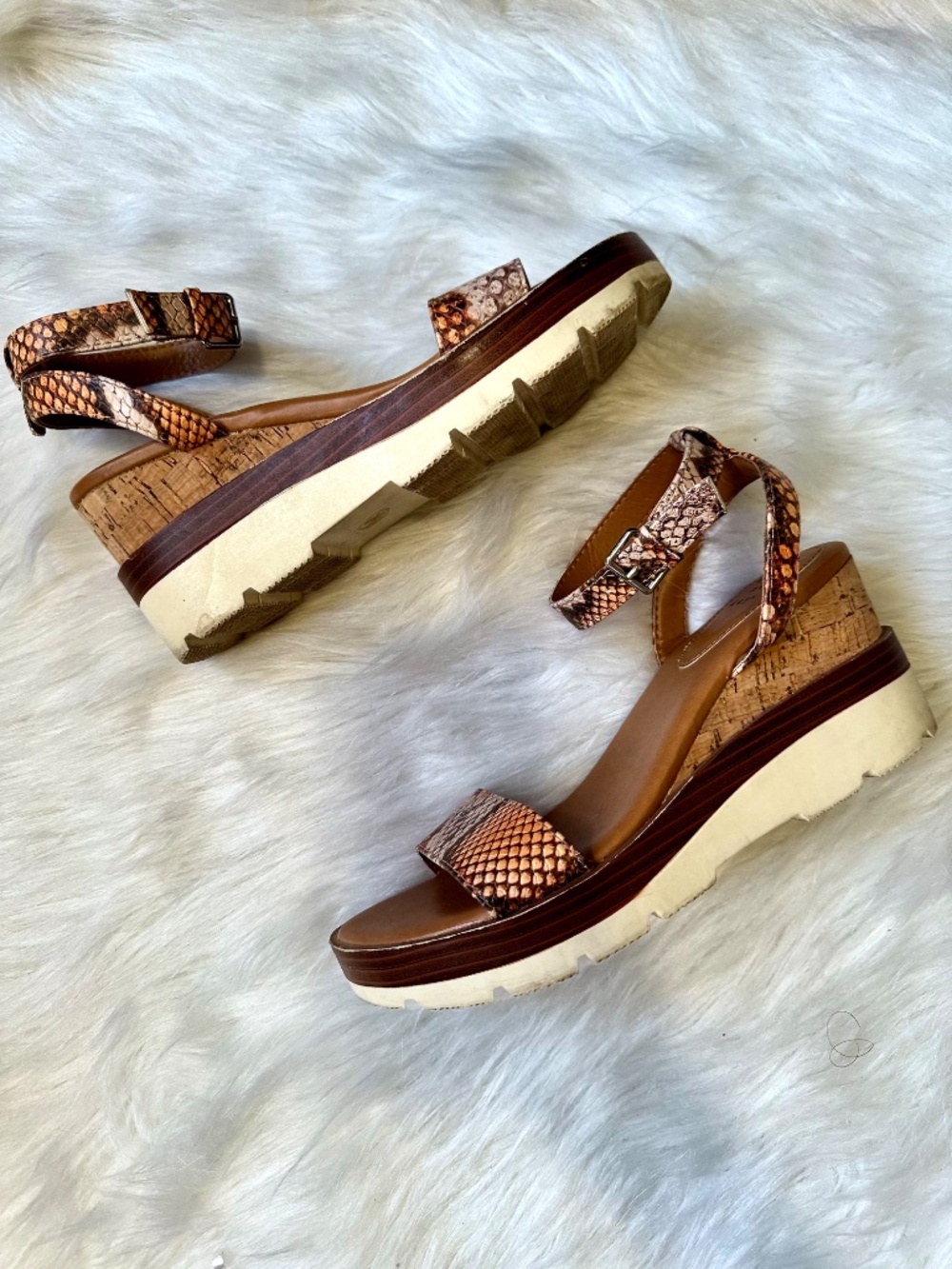 A New Day Snake Print Cork Platform Wedge Ankle Strap Sandals Size 7.5 - Picture 7 of 12
